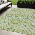 5 X 8 Artichoke Green Olive Green And Blue Floral Washable Indoor Outdoor Area Rug