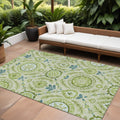8 X 10 Artichoke Green Olive Green And Blue Floral Washable Indoor Outdoor Area Rug