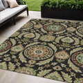 5 X 8 Black Gold And Copper Floral Washable Indoor Outdoor Area Rug