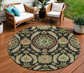 8 Black Gold And Copper Round Floral Washable Indoor Outdoor Area Rug