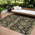 9 X 12 Black Gold And Copper Floral Washable Indoor Outdoor Area Rug