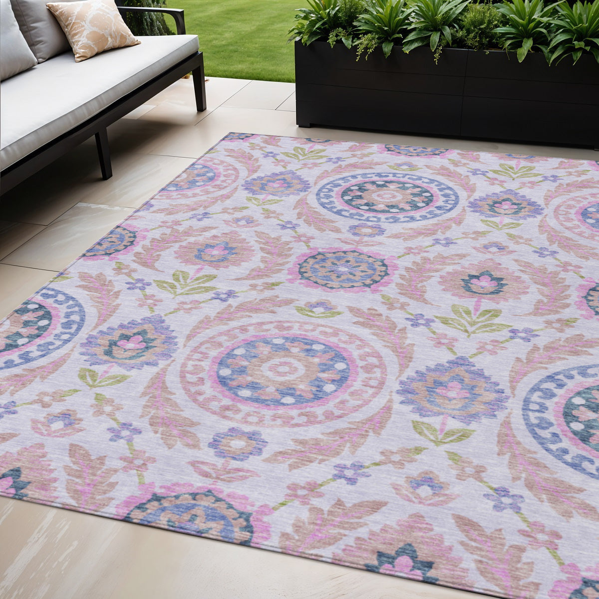 5 X 8 Blush Lavender And Purple Floral Washable Indoor Outdoor Area Rug