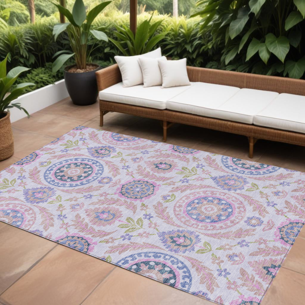 8 X 10 Blush Lavender And Purple Floral Washable Indoor Outdoor Area Rug
