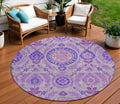 8 Lavender Lilac And Gray Round Floral Washable Indoor Outdoor Area Rug