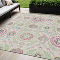 5 X 8 Pink Mauve And Mint Green Floral Washable Indoor Outdoor Area Rug