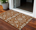3 X 5 Orange Taupe And Gold Floral Washable Indoor Outdoor Area Rug