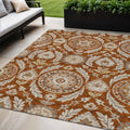 5 X 8 Orange Taupe And Gold Floral Washable Indoor Outdoor Area Rug