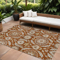 9 X 12 Orange Taupe And Gold Floral Washable Indoor Outdoor Area Rug