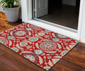 3 X 5 Red Beige And Navy Blue Floral Washable Indoor Outdoor Area Rug