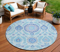 8 Sky Blue And Lavender Round Floral Washable Indoor Outdoor Area Rug