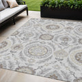 5 X 8 Silver Gray And Taupe Floral Washable Indoor Outdoor Area Rug