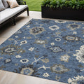 5 X 8 Blue Gray And White Floral Washable Indoor Outdoor Area Rug