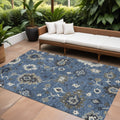 10 X 14 Blue Gray And White Floral Washable Indoor Outdoor Area Rug