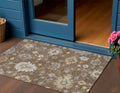 3 X 5 Chocolate Taupe And White Floral Washable Indoor Outdoor Area Rug