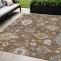 5 X 8 Chocolate Taupe And White Floral Washable Indoor Outdoor Area Rug