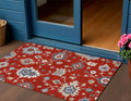 3 X 5 Red Gray And Taupe Floral Washable Indoor Outdoor Area Rug
