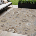 5 X 8 Taupe Silver And Gray Floral Washable Indoor Outdoor Area Rug