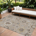 10 X 14 Taupe Silver And Gray Floral Washable Indoor Outdoor Area Rug