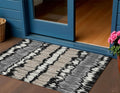 3 X 5 Black Silver And Gray Striped Washable Indoor Outdoor Area Rug