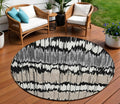 8 Black Silver And Gray Round Striped Washable Indoor Outdoor Area Rug