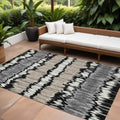 9 X 12 Black Silver And Gray Striped Washable Indoor Outdoor Area Rug