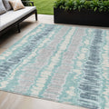 5 X 8 Teal Blue Aqua And Silver Striped Washable Indoor Outdoor Area Rug