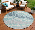 8 Teal Blue Aqua And Silver Round Striped Washable Indoor Outdoor Area Rug