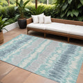 9 X 12 Teal Blue Aqua And Silver Striped Washable Indoor Outdoor Area Rug