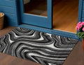 3 X 5 Black Gray And White Abstract Washable Indoor Outdoor Area Rug