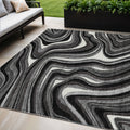 5 X 8 Black Gray And White Abstract Washable Indoor Outdoor Area Rug