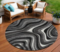 8 Black Gray And White Round Abstract Washable Indoor Outdoor Area Rug