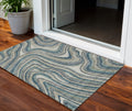 3 X 5 Teal Blue Gray And Taupe Abstract Washable Indoor Outdoor Area Rug