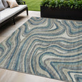 5 X 8 Teal Blue Gray And Taupe Abstract Washable Indoor Outdoor Area Rug