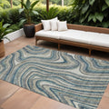 10 X 14 Teal Blue Gray And Taupe Abstract Washable Indoor Outdoor Area Rug