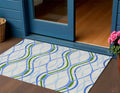 3 X 5 Sky Blue And Beige Abstract Washable Indoor Outdoor Area Rug