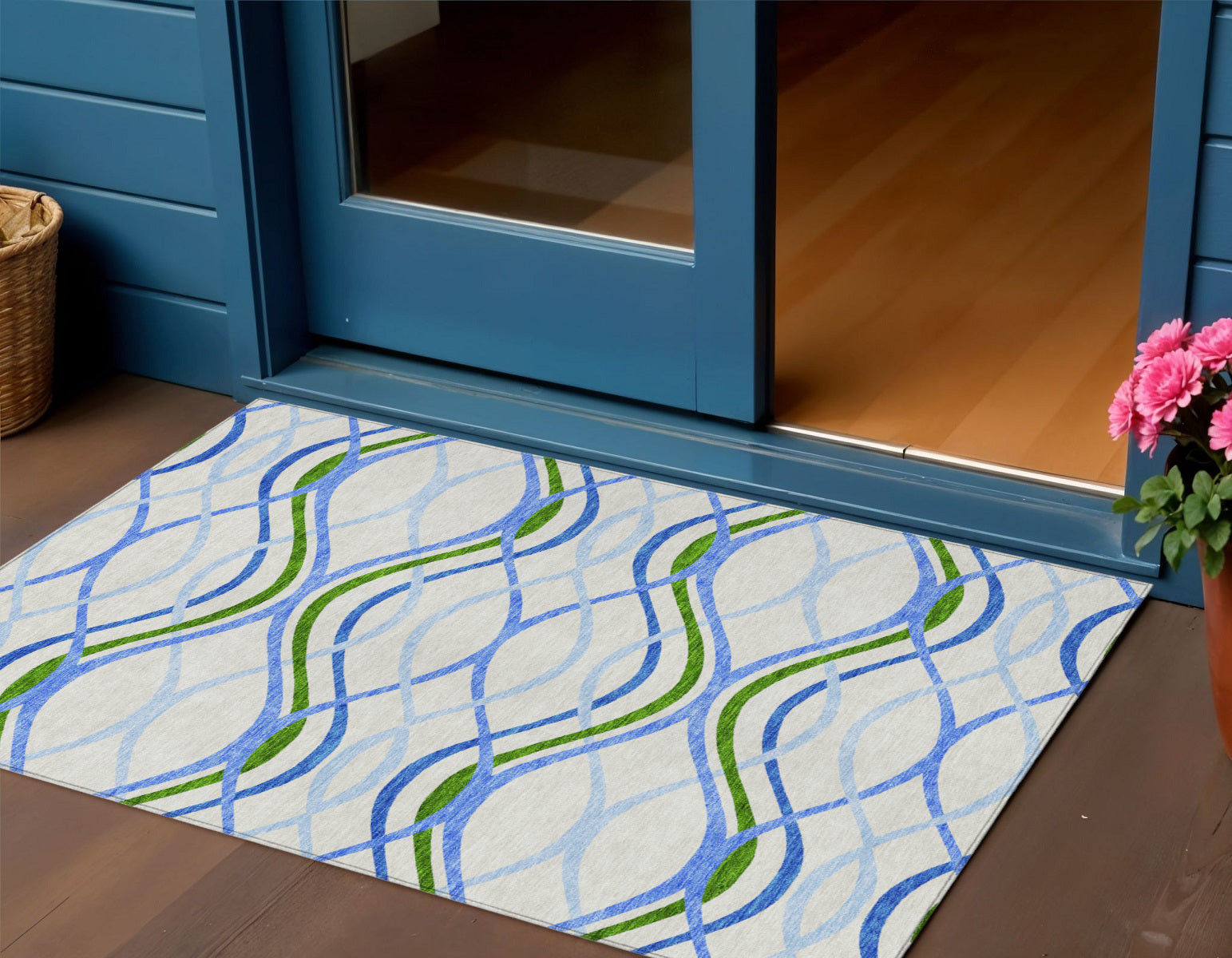 3 X 5 Sky Blue And Beige Abstract Washable Indoor Outdoor Area Rug