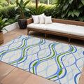 8 X 10 Sky Blue And Beige Abstract Washable Indoor Outdoor Area Rug