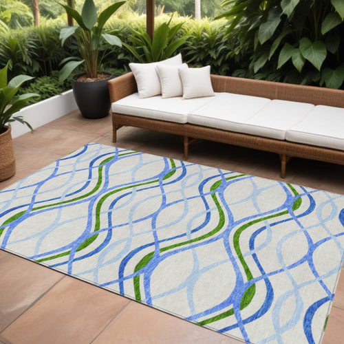 10 X 14 Sky Blue And Beige Abstract Washable Indoor Outdoor Area Rug