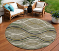 8 Taupe Beige And Charcoal Round Abstract Washable Indoor Outdoor Area Rug