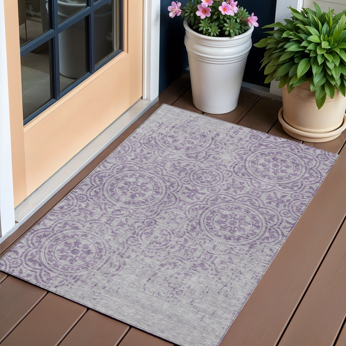 3 X 5 Lavender And Lilac Medallion Washable Indoor Outdoor Area Rug