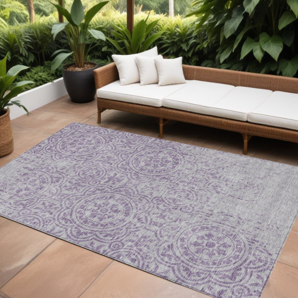 10 X 14 Lavender And Lilac Medallion Washable Indoor Outdoor Area Rug
