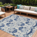 8 X 10 Navy Blue Beige And Denim Blue Oriental Washable Indoor Outdoor Area Rug