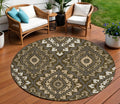 8 Brown Taupe And Gray Round Floral Washable Indoor Outdoor Area Rug