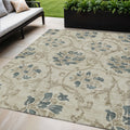 5 X 8 Beige Tan And Blue Floral Washable Indoor Outdoor Area Rug