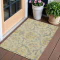 3 X 5 Gold Gray And Charcoal Floral Washable Indoor Outdoor Area Rug