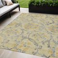 5 X 8 Gold Gray And Charcoal Floral Washable Indoor Outdoor Area Rug