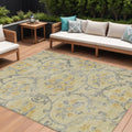 8 X 10 Gold Gray And Charcoal Floral Washable Indoor Outdoor Area Rug
