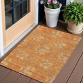 3 X 5 Orange Gray And Beige Floral Washable Indoor Outdoor Area Rug