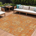 8 X 10 Orange Gray And Beige Floral Washable Indoor Outdoor Area Rug