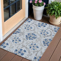 3 X 5 Sky Blue And Gray Floral Washable Indoor Outdoor Area Rug